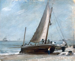 Brighton Beach met vissersboten en bemanning door John Constable